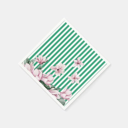 Serviette En Papier Été, printemps, imprimé magnolia rayé vert (Coin)