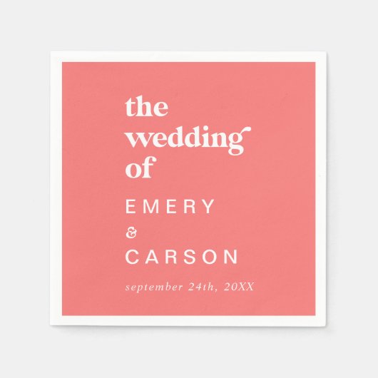 Serviette En Papier Été rétro | Mariage rose chaud (Devant)