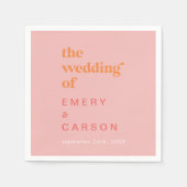 Serviette En Papier Été rétro | Mariage rose et orange (Devant)