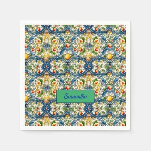 Serviette En Papier Été, Sicile oranges méditerranéennes majolica (Devant)