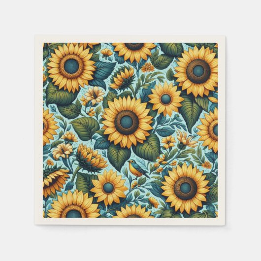 Serviette En Papier Été/tournesol/oiseau (Devant)