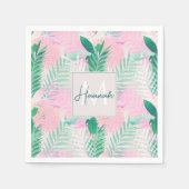 Serviette En Papier Été Tropical Pink Mint Palm Foliage Verdure (Devant)