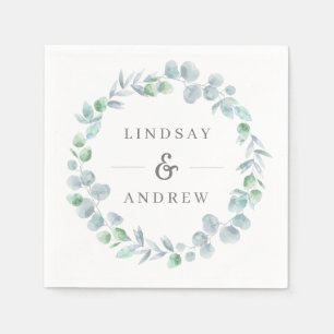 Serviette En Papier Ethereal Eucalyptus couronne Dusty Mariage bleu