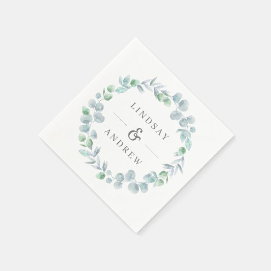 Serviette En Papier Ethereal Eucalyptus couronne Dusty Mariage bleu (Coin)