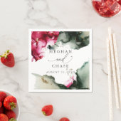 Serviette En Papier Ethérée Crimson et Sage Vert aquarelle (En situation)