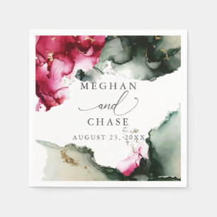 Serviette En Papier Ethérée Crimson et Sage Vert aquarelle