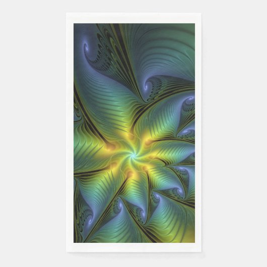 Serviette En Papier Etoile Abstraite, Bleu brillant Vert Or Fractal Ar (Devant)