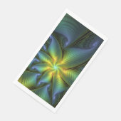 Serviette En Papier Etoile Abstraite, Bleu brillant Vert Or Fractal Ar (Coin)