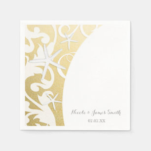 Serviette En Papier Étoile Blanche Poisson Étoile Or Plage Élégant Mar