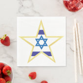 Serviette En Papier Étoile de David Drapeau Israélien avec Bordure Dor (En situation)