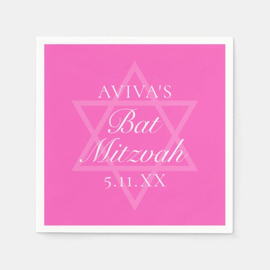 Serviette En Papier Étoile de David du Parti Bat mitzvah rose chaud (Devant)