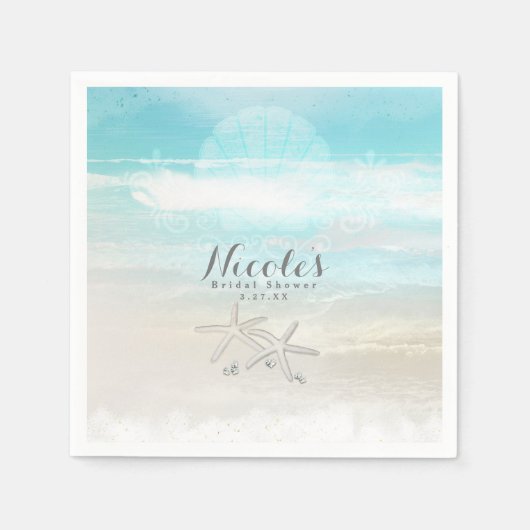 Serviette En Papier Étoile de mer blanche de plage Réception d'été élé (Devant)
