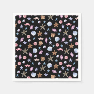 Serviette En Papier Étoile de mer et coquillage bleu et violet de l'oc