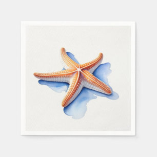 Serviette En Papier Étoile de mer et silhouette bleue