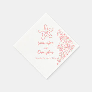 Serviette En Papier étoile de mer mariage tourbillon corail blanc papi