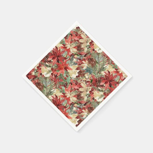 Serviette En Papier Étoile de Noël Élégante Poinsettia Fleur de Noël (Coin)