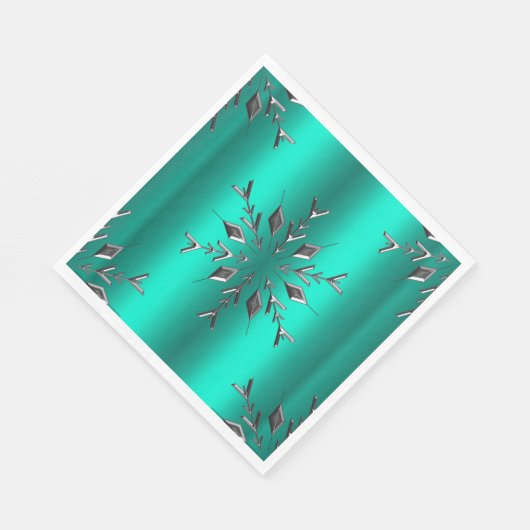 Serviette En Papier Étoile de Noël en argent sur Turquoise (Coin)