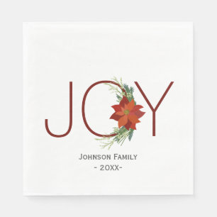 Serviette En Papier Étoile de Noël rouge moderne Joie des Fêtes de Noë