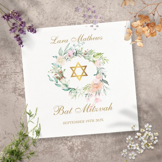 Serviette En Papier Étoile d'or bat mitzvah de David Floral