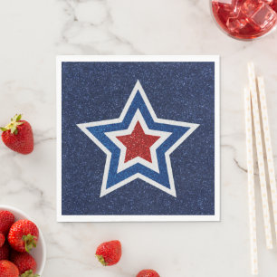 Serviette En Papier Étoile rouge, blanche, bleue scintillante du 4 jui