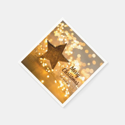 Serviette En Papier Étoile rustique et lumières de Noël (Coin)