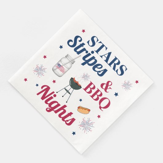 Serviette En Papier Étoiles, bandes & Nuits de barbecue - Fête patriot (Coin)