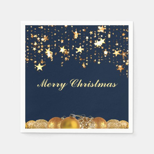 Serviette En Papier Étoiles, Baubles, Arbre et Message de Noël (Devant)