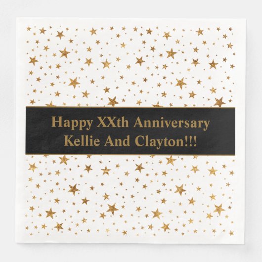 Serviette En Papier Étoiles blanches/dorées personnalisées avec annive (Devant)