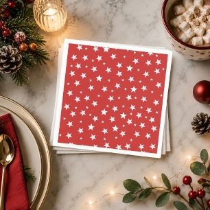 Serviette En Papier Étoiles blanches simples sur les fêtes rouges