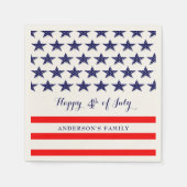 Serviette En Papier Étoiles Bleues Et Bandes Rouges (Devant)