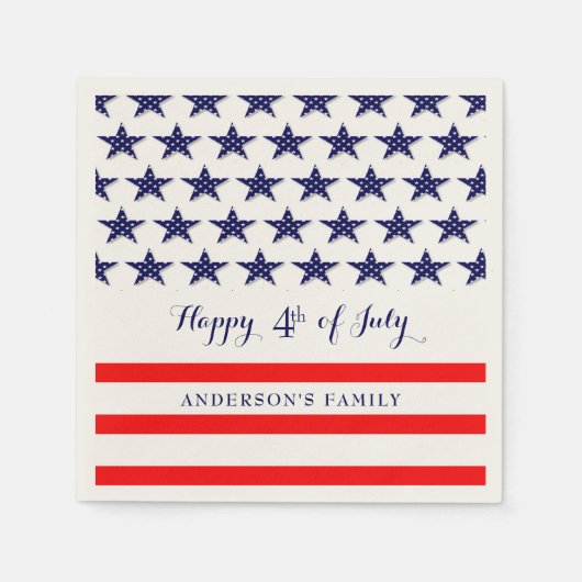 Serviette En Papier Étoiles Bleues Et Bandes Rouges (Devant)
