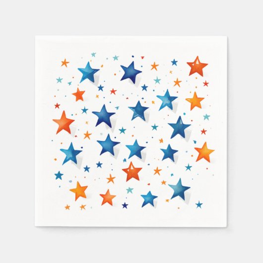 Serviette En Papier Étoiles bleues et oranges : serviettes de fête d'a (Devant)