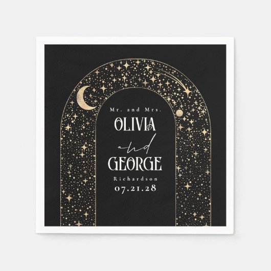 Serviette En Papier Étoiles céleste de lune Mariage noir (Devant)