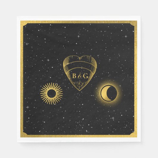 Serviette En Papier Étoiles célestes Crescent Lune Mariage d'or noir (Devant)
