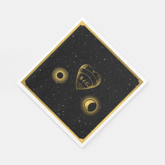 Serviette En Papier Étoiles célestes Crescent Lune Mariage d'or noir (Coin)