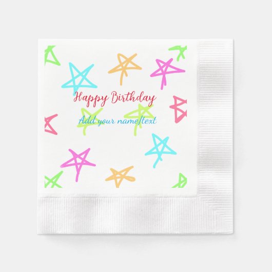 Serviette En Papier Etoiles colorées heureux anniversaire ajouter nom  (Devant)