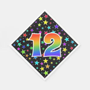 Serviette En Papier Étoiles colorées + Motif "12" d'arc-en-ciel