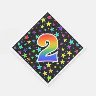 Serviette En Papier Étoiles colorées + Motif "2" d'arc-en-ciel