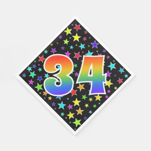 Serviette En Papier Étoiles colorées + Motif "34" d'arc-en-ciel