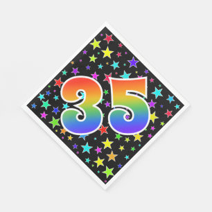 Serviette En Papier Étoiles colorées + Motif "35" d'arc-en-ciel