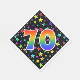 Serviette En Papier Étoiles Colorées + Motif Arc-en-ciel "70" Evénemen
