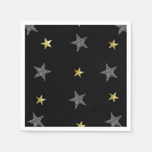 Serviette En Papier Étoiles d'argent et d'or Black Hollywood Star Part