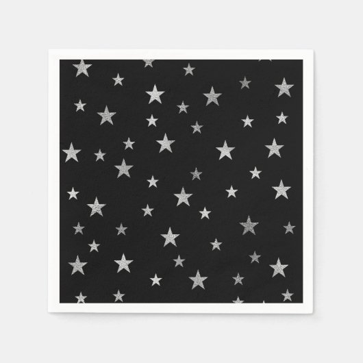 Serviette En Papier Étoiles d'argent et noir (Devant)