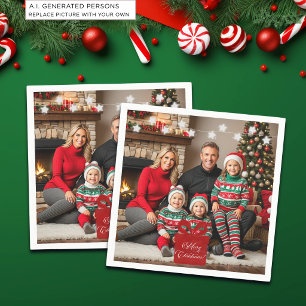 Serviette En Papier Étoiles d'Argent Photo de Famille de Noël Spéciale