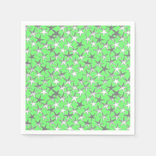 Serviette En Papier étoiles d'argent, sur vert citron (Devant)