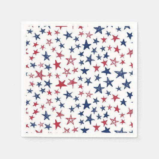 Serviette En Papier Étoiles de doodle rouge, blanc et bleu (Devant)