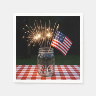 Serviette En Papier Étoiles de feu du 14 juillet avec drapeau américai