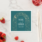 Serviette En Papier Étoiles de lune céleste Mariage Turquoise (En situation)