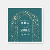 Serviette En Papier Étoiles de lune céleste Mariage Turquoise (Devant)
