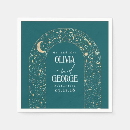 Serviette En Papier Étoiles de lune céleste Mariage Turquoise (Devant)